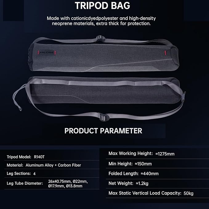 FALCAM TreeRoot F38 Quick Lock Camera Carbon Fiber Travel Tripod Max Payload 50Kg/110lbs (R140T)-T00A4904