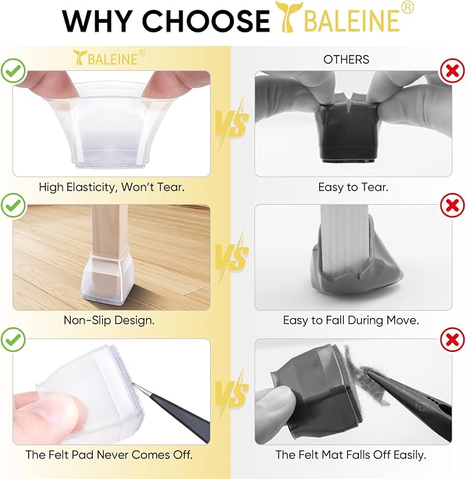 BALEINE 32 Pack Silicone Chair Leg Floor Protectors, Stool Leg Protectors Cap - Image 3