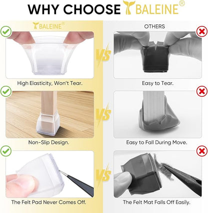 BALEINE 16 Pack Silicone Chair Leg Floor Protectors, Stool Leg Protectors Cap - Image 3