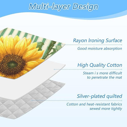 Green Striped Sunflowers and Bees Ironing Mat - Image 4