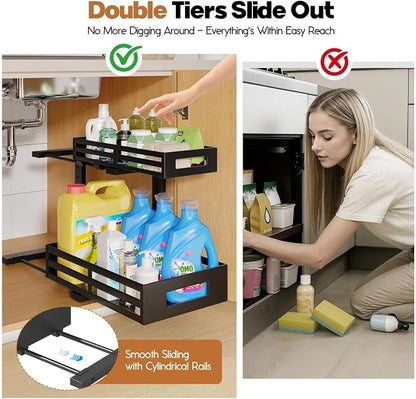 1-Pack Under Sink Organizers and Storage, 2-Tier L Shape Pull Out Cabinet - Image 3