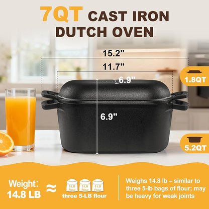 7QT Oval Dutch Oven for Sourdough Bread Baking, Pre-Seasoned Cast Iron Bread Pan - Image 6