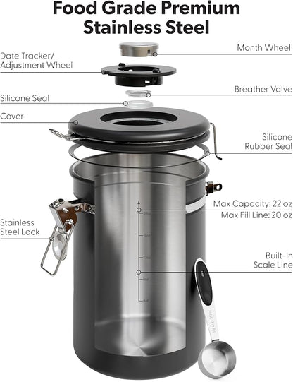 Veken Coffee Canister with Window, Airtight Stainless Steel Pantry Container - Image 6