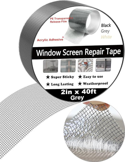 wohohoho Window Screen Repair Tape, 2 in X 40 FT Gray Screen Patch Repair Kit - Image 9