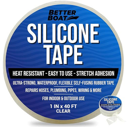 Clear Heavy Duty Silicone Tape, Self-Fusing Rubber Hose and Plumbing Water Pipe by BetterBoat