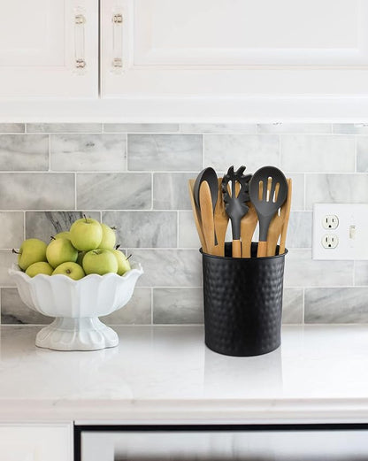 Monarch Abode Kitchen Utensil Holder – Hand Hammered Metal Black Utensil Holder - Image 5