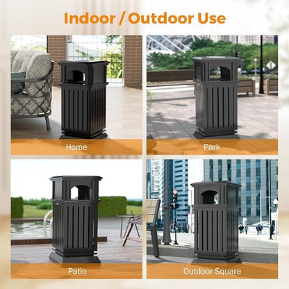BEAMNOVA Trash Can Outdoor Top Tray Black Stainless Steel Commercial Garbage - Image 8