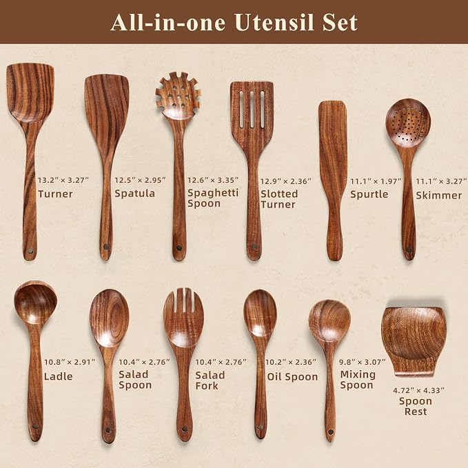 Wooden Spoons for Cooking, Natural Healthy Spatula Set for Pots and Pans - Image 2
