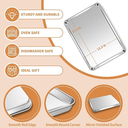 Stainless Steel Baking Sheet Set of 2, Deedro Cookie Sheet Metal Baking Pan - Image 2
