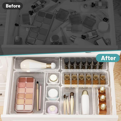WOWBOX 32 PCS Clear Plastic Drawer Organizer Set, 4 Sizes Desk Drawer - Image 5