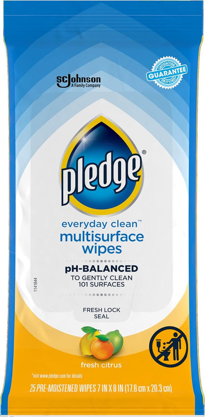 Pledge Multisurface Cleaning Wipes, pH Balanced, Fresh Citrus by Pledge