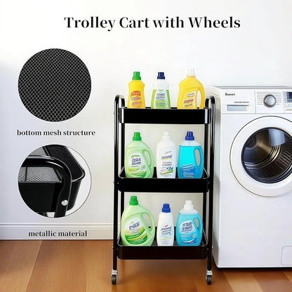 3 Tier Rolling Storage Cart for Kitchen Storage & Laundry Room Organization - Image 3