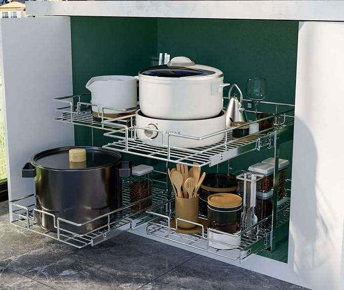 LOVMOR 2 Tier Individual Pull Out Cabinet Organizer 19½" W x 21½" D, Slide Out - Image 6