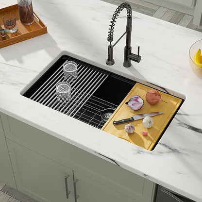 Dcolora 30 Inch Matte Black Kitchen Sink Workstation Granite Composite Undermount Single Bowl Kitchen Sink,DC-GU8769