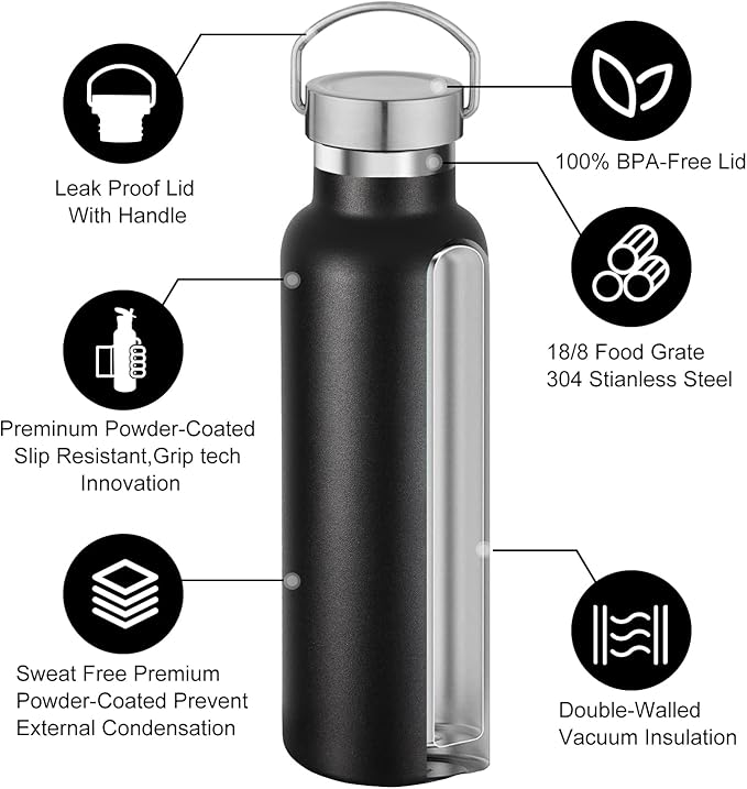 Neihepal 20 oz Insulated Water Bottles Bulk 2 Pack, Stainless Steel Double Wall - Image 3