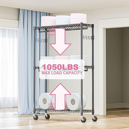 Heavy Duty Rolling Garment Rack 3 Tiers Adjustable Wire Shelving Clothes Rack - Image 5
