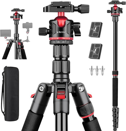 78" Porfessional Tripod for Camera, Victiv Aluminum Camera Tripod Monopod for DSLR, Spotting Scope,Telescope, Binoculars, Compact Heavy Duty Camera Stand for Photography Video Recording Travel