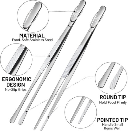 HOTEC Kitchen Tweezers Tongs Stainless Steel Professional Chef Tweezers - Image 5