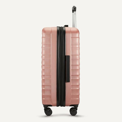 Amazon Basics 26" Hardside Medium Checked Luggage, Hardshell Suitcase With Wheels, Expandable For Up to 15% More Space, With Scratch-Resistant Surface, Four Multi-directional Wheels, Rose Gold