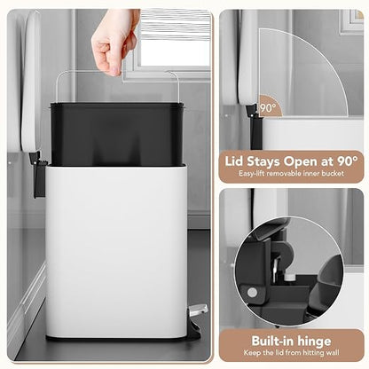 Small Trash Can with Lid Soft-Close, 6 L/1.6 Gal Bathroom Garbage Can with - Image 7