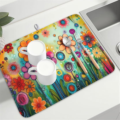 Abstract Colorful Floral Dish Drying Mat - Image 8