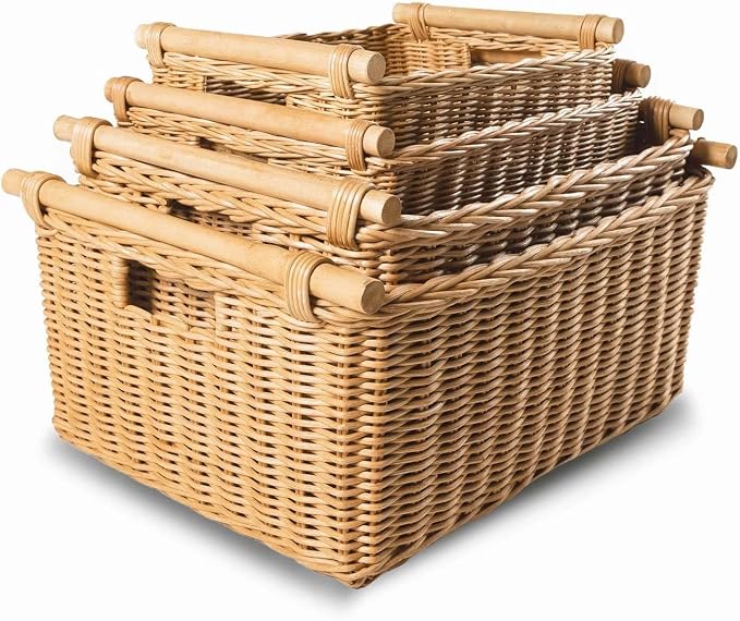 The Basket Lady Pole Handle Wicker Storage Basket, 16 in L x 12 in W x 8.25 in H - Image 5