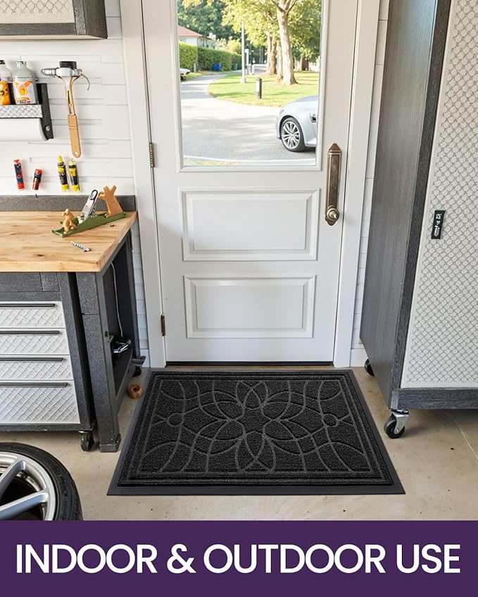 DEXI Front Door Mat Outside Entrance, Heavy Duty Non Slip Low Profile Doormat for Entryway, Trap Dirt and Moisture Welcome Mats, Easy Clean, Patio, Garage, 6x4, Black
