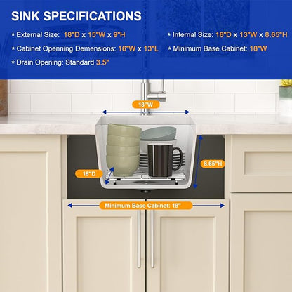 Dcolara 15 Inch White Undermount Wet Bar Sink Single Bowl Kitchen Sink Modern prep sink Granite Composite,DC-GUW001