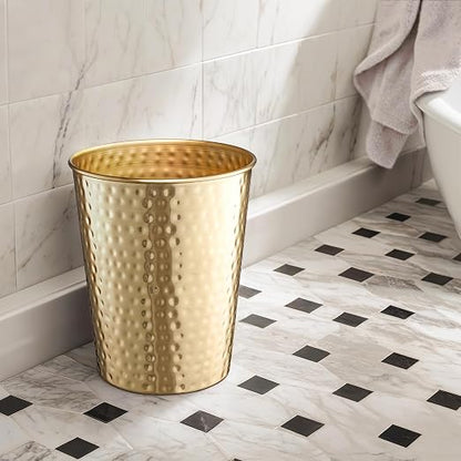 Monarch Abode Brushed Gold Hand Hammered Metal Wastebasket - Image 6