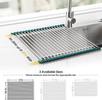Tomorotec Stainless Steel Roll Up Dish Drying Rack, Foldable Over The Sink - Image 4