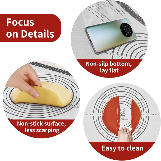 Non Stick Silicone Pastry Mat for Dough Rolling, Silicone Mat for Baking Pizza - Image 5