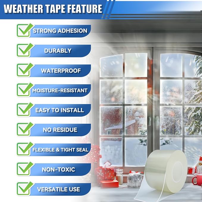 Window Weather Sealing Tape 3 in x 66 FT Weather Stripping Weatherproof Draft - Image 3