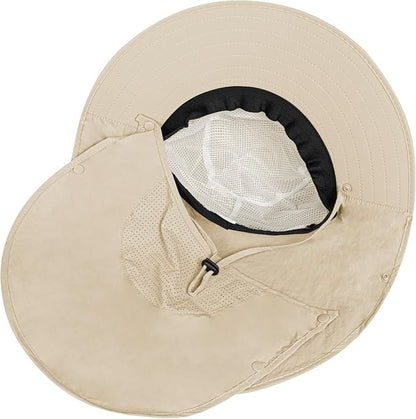 Rosoz Sun Hat for Men Women with Neck Flap,Wide Brim UPF50+ Fishing Hat with Detachable Face Cover Outdoor Sun Protection Hat