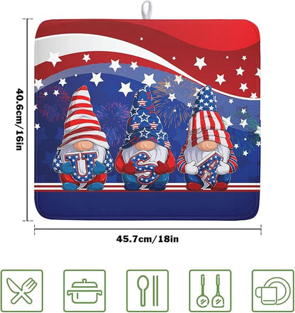 Kawani 4th of July Dish Drying Mat 16x18 Inch Spring Summer Patrioti Gnome - Image 2