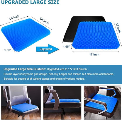 Gel Seat Cushion, Office Seat Cushion Chair Pads for Office Home Car Wheelchair Long Trips - Extra Large Gel Cushion for Pressure Sores, Tailbone, Back, Sciatica Pain Relief (Extra Large, Blue)