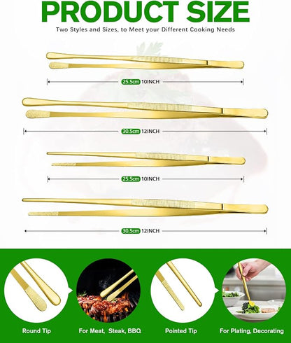 4 Pcs Fine Long Tweezer Tongs Professional Gold, Sea food and BBQ - Image 4