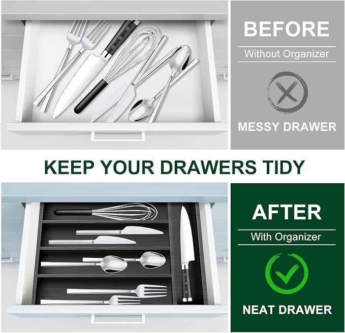 Ayiaren Small Kitchen Silverware Organizer Wooden Utensil Drawer Organizers - Image 5