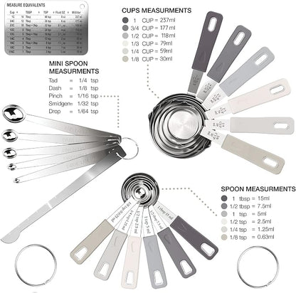 CuttleLab 22-Piece Stainless Steel Measuring Cups and Spoons Set, Tad Dash - Image 2