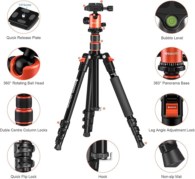 GEEKOTO 58” Magnetic Tripod, Compact Aluminum Alloy Lightweight Magsafe Camera Tripod with 360 Degree Panorama Ball Head, Professional Camera Tripod for Travelling, Learning and Working