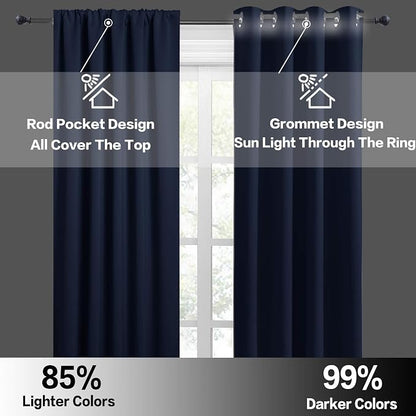 RYB HOME Black Living Room Curtains 63 inch Length, 2 Panels - Image 5