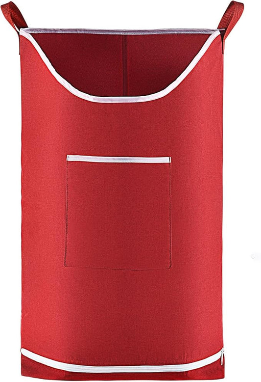 Hanging Laundry Hamper Bag Behind Door Hampers for Laundry Hanging Save Space Zipper Laundry Hamper Door Hanging with 2 PCs Stainless Steel Hooks Suction Hooks for Wall/Bathroom (Red