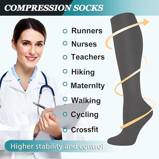 ACTINPUT 8 Pairs Compression Socks for Women & Men,Support Compression Stockings for Medical Running Athletic