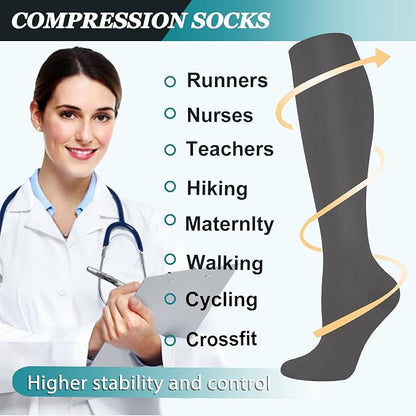 ACTINPUT 8 Pairs Compression Socks for Women & Men,Support Compression Stockings for Medical Running Athletic
