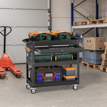 3 Tier Rolling Tool Cart on Wheels, Heavy Duty Service Cart Industrial Utility - Image 6