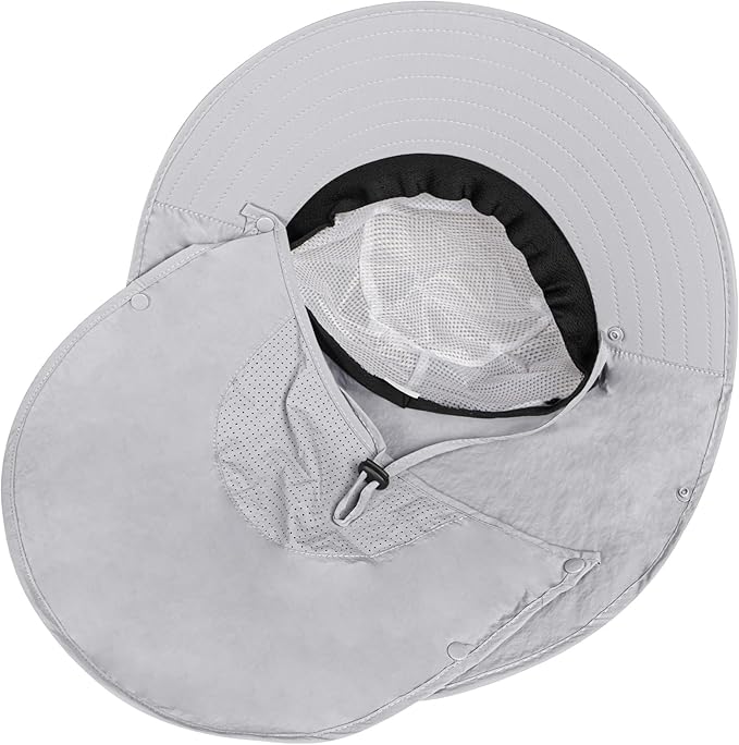 Rosoz Sun Hat for Men Women with Neck Flap,Wide Brim UPF50+ Fishing Hat with Detachable Face Cover Outdoor Sun Protection Hat