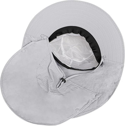 Rosoz Sun Hat for Men Women with Neck Flap,Wide Brim UPF50+ Fishing Hat with Detachable Face Cover Outdoor Sun Protection Hat