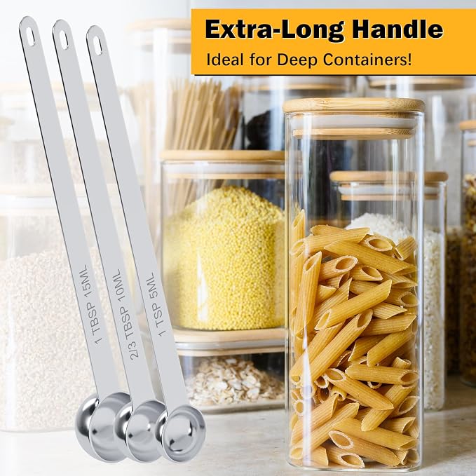 2PCS 2/3Tbsp Extra Long Handle Measuring Spoon, Single Stainless Steel - Image 3