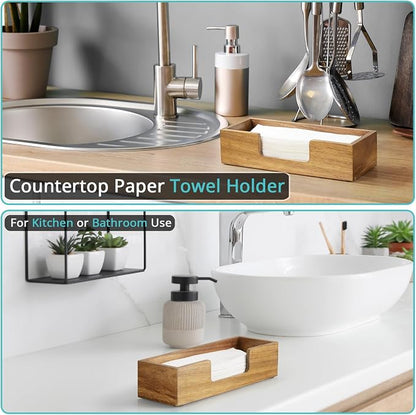 Paper Towel Dispenser Countertop, Acacia Wood Bathroom Paper Towel Holder - Image 3