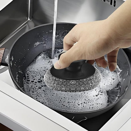 Scrubber with Handle Comes with Three Replacement Balls Steel Wool, Short - Image 5