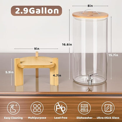 Beverage Dispenser 2.9 Gallon, Glass Drink Dispenser - Image 2